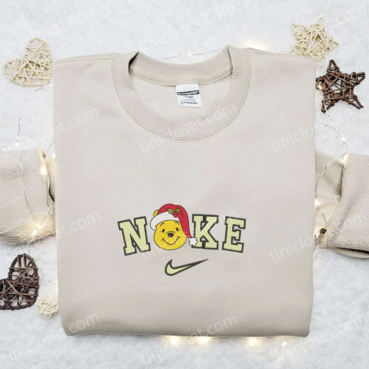 nike x winnie the pooh santa hat embroidered shirt disney embroidered hoodie family christmas sweatshirts hvync