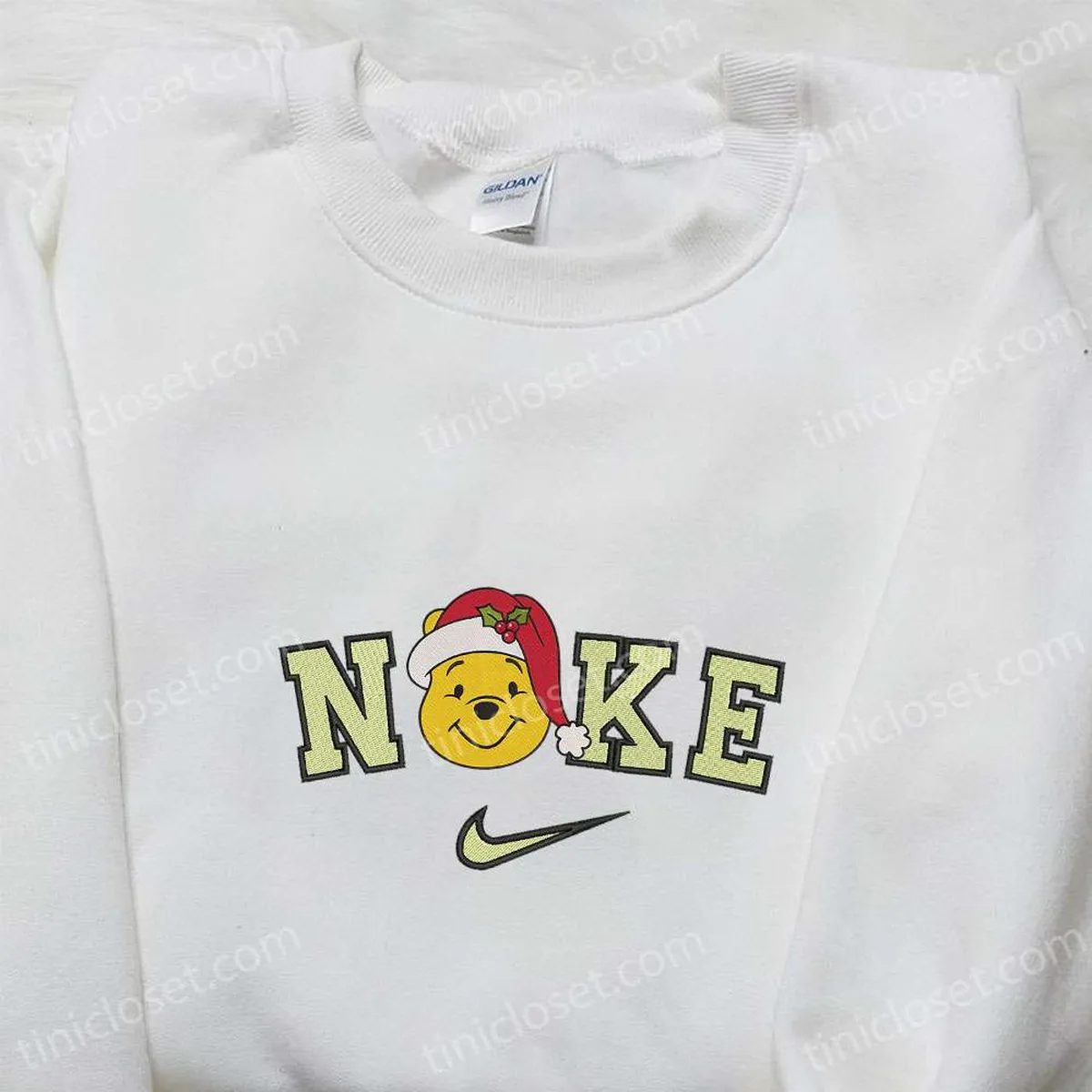 nike x winnie the pooh santa hat embroidered shirt disney embroidered hoodie family christmas sweatshirts qq0m2