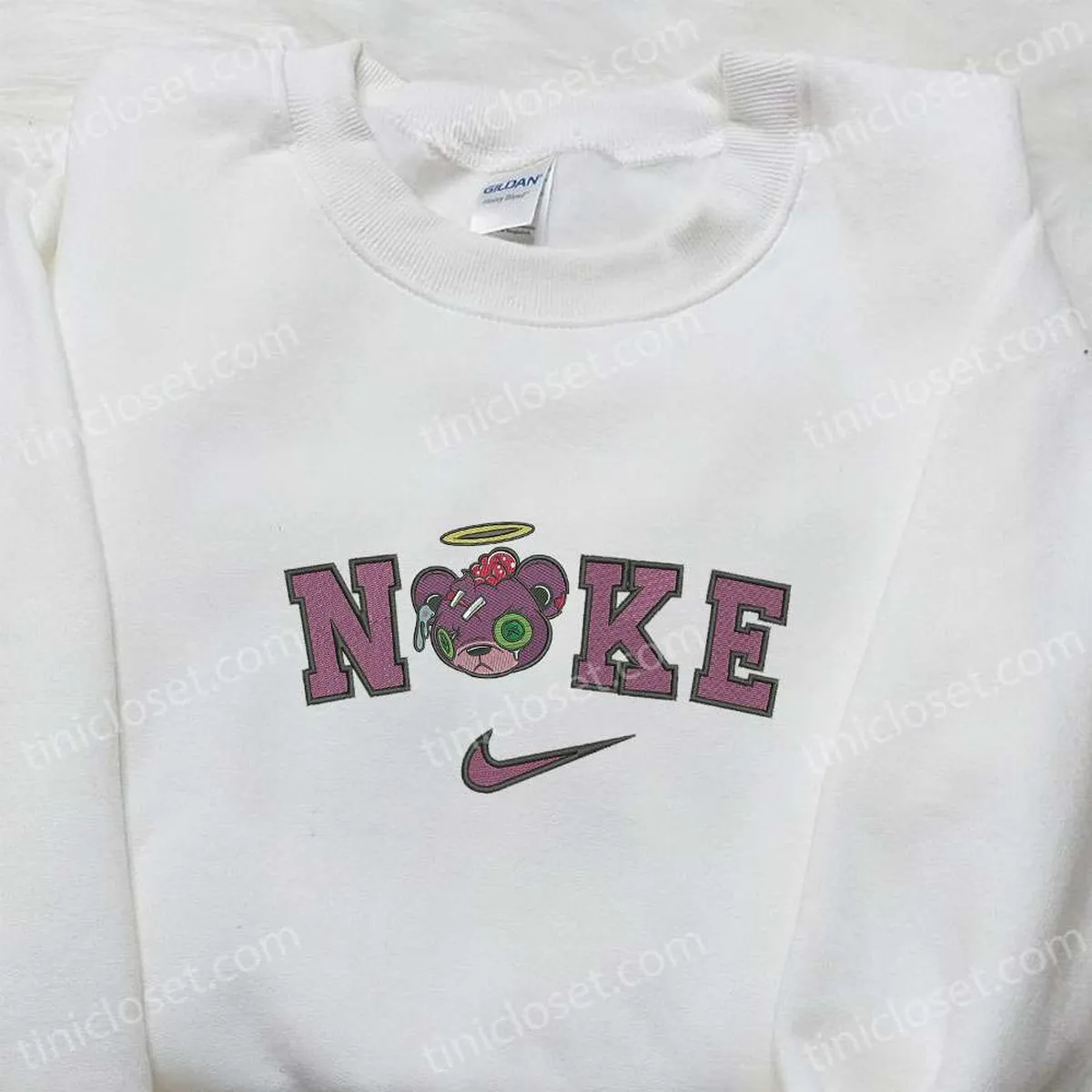 nike x zombie teddy bear embroidered sweatshirt halloween embroidered hoodie nike inspired embroidered shirt ps7eb