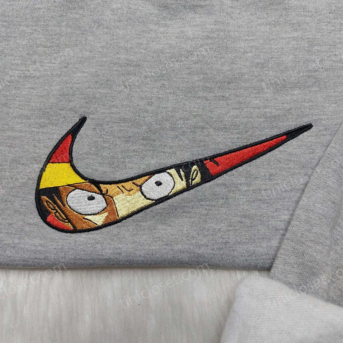 one piece luffy nike swoosh shirt anime embroidered sweatshirt anime nike embroidered hoodie icdjn