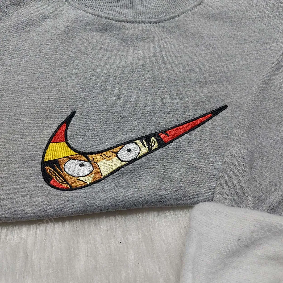 one piece luffy nike swoosh shirt anime embroidered sweatshirt anime nike embroidered hoodie ihy2g