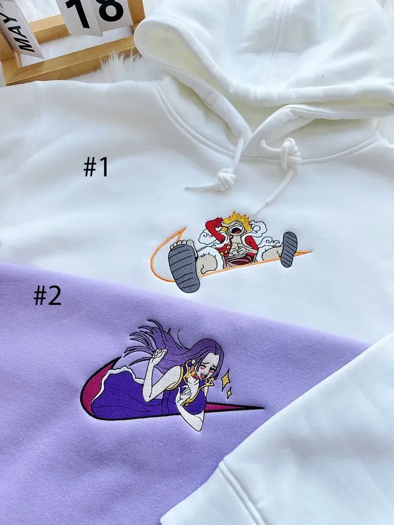onepice luffy and boa hancock x nike embroidered sweatshirt fashion style for couples valentines gift for himher o1dcv