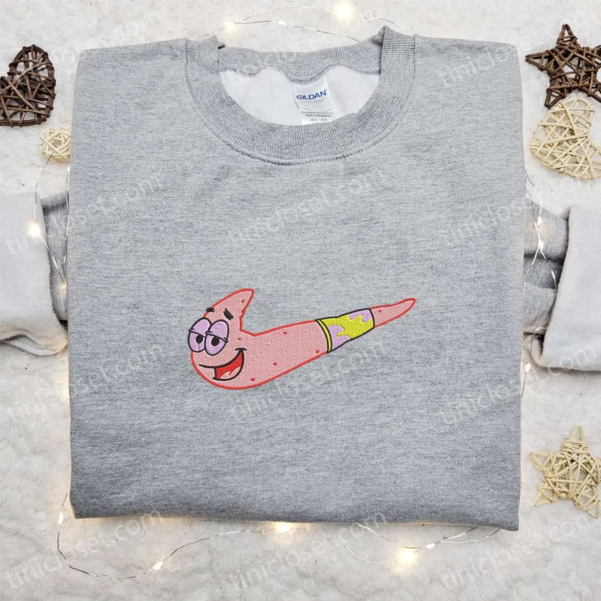 patrick star x nike swoosh embroidered shirt spongebob cartoon embroidered hoodie nike inspired embroidered sweatshirt fvhte