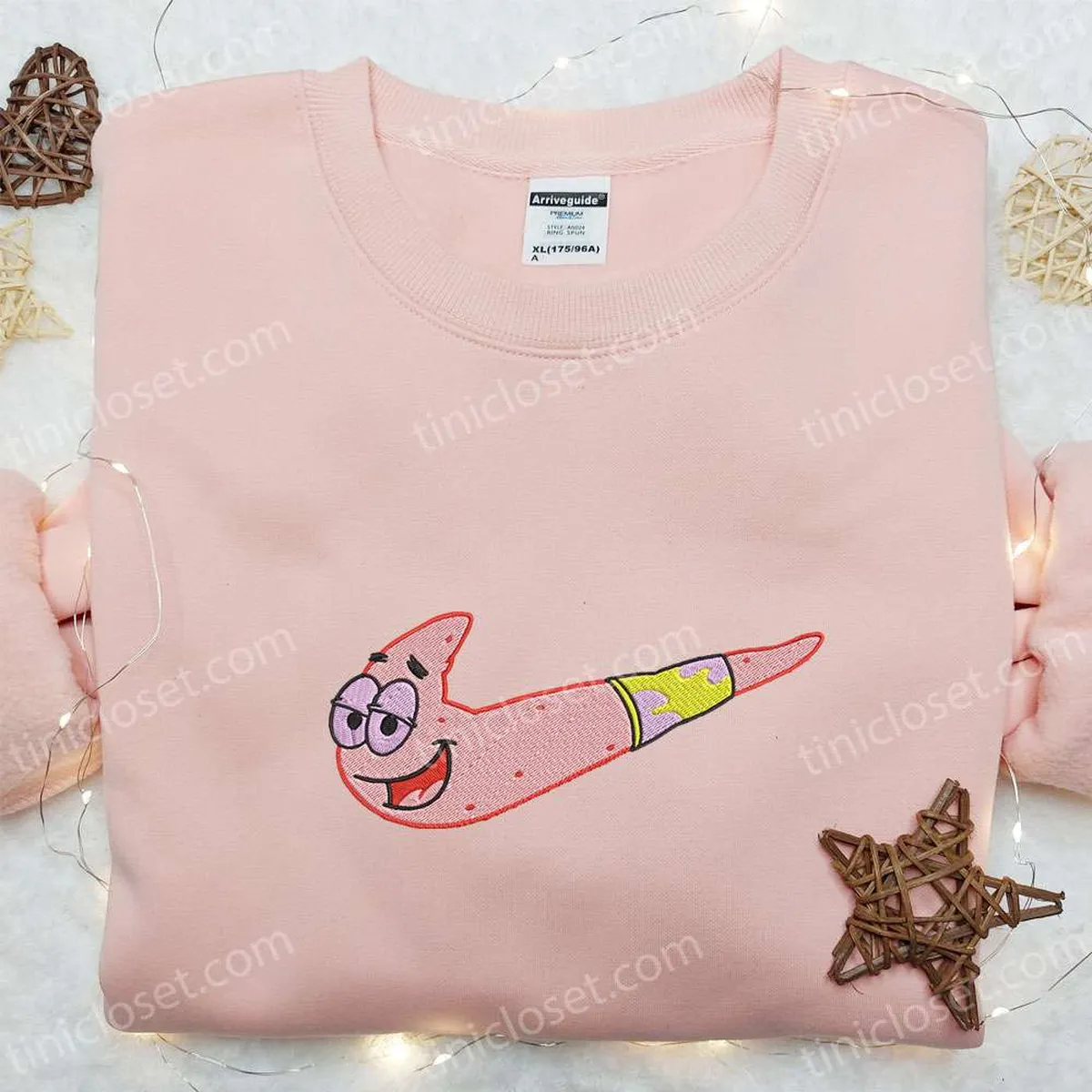 patrick star x nike swoosh embroidered shirt spongebob cartoon embroidered hoodie nike inspired embroidered sweatshirt tcpzm