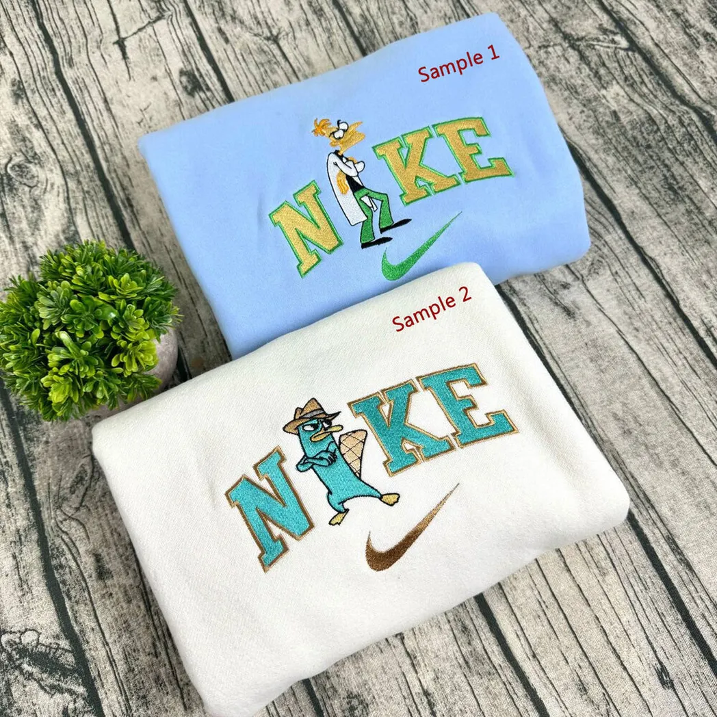perry the platypus and dr doofenshmirtz x nike embroidered shirt embroidered sweatshirt fashion style for couples iehmm