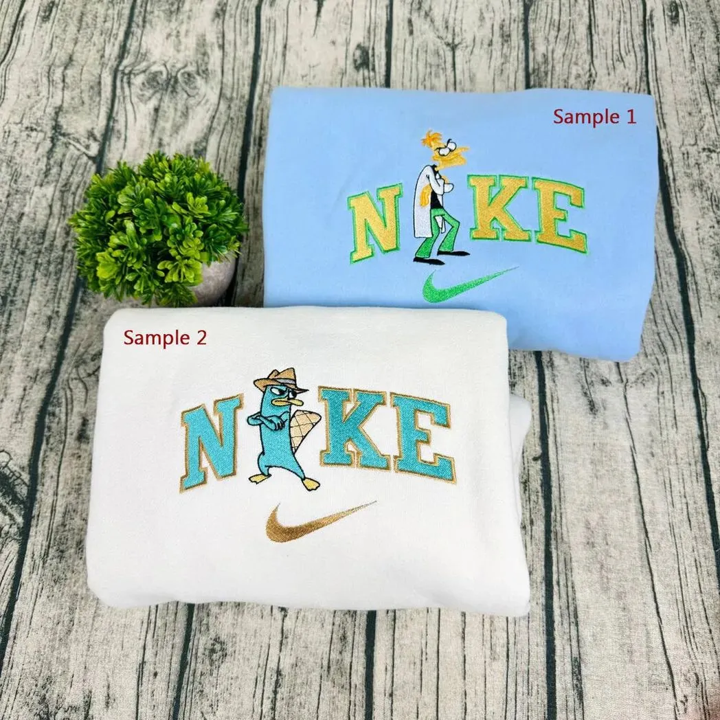 perry the platypus and dr doofenshmirtz x nike embroidered shirt embroidered sweatshirt fashion style for couples q830f