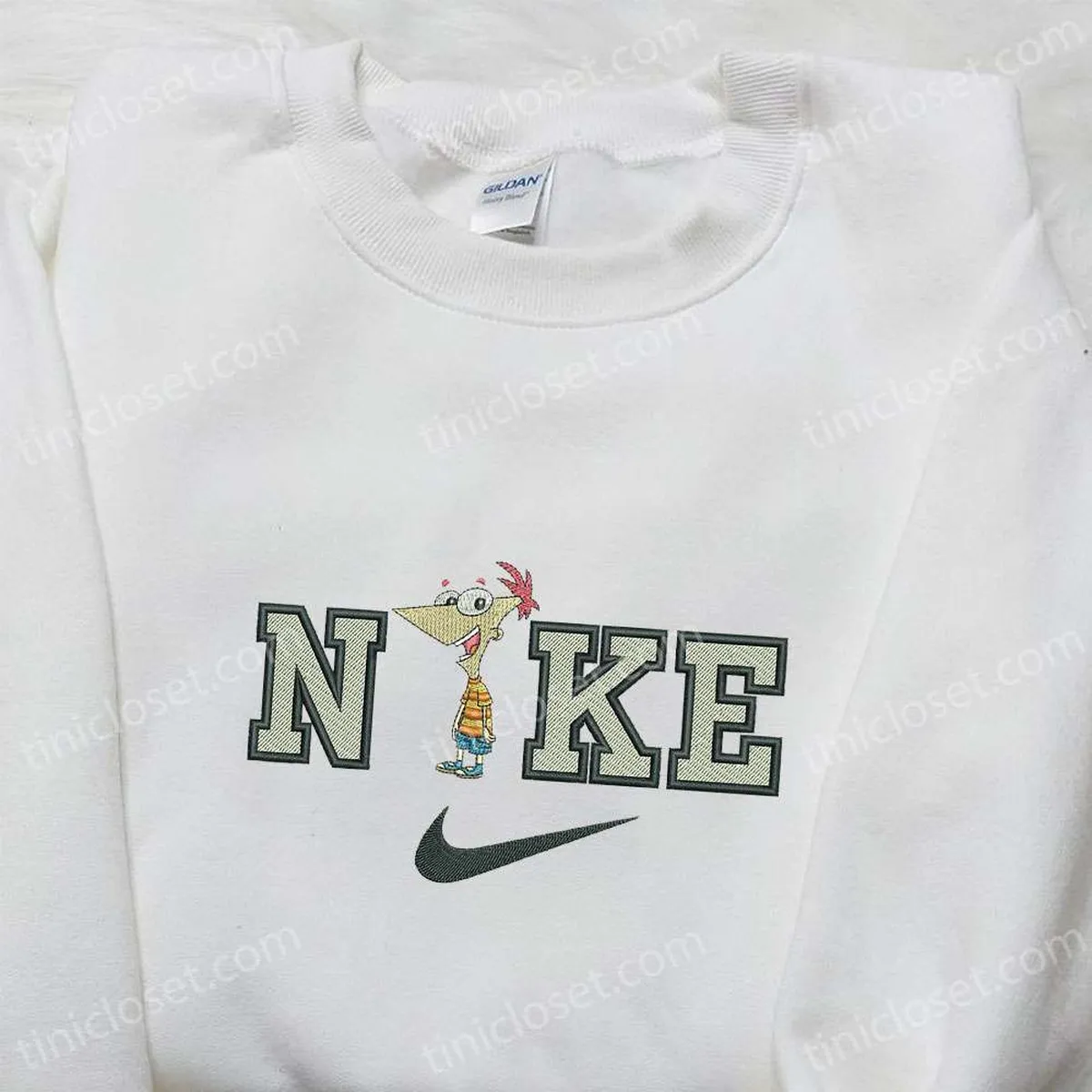 phineas flynn x nike cartoon embroidered shirt phineas and ferb embroidered shirt nike inspired embroidered shirt
