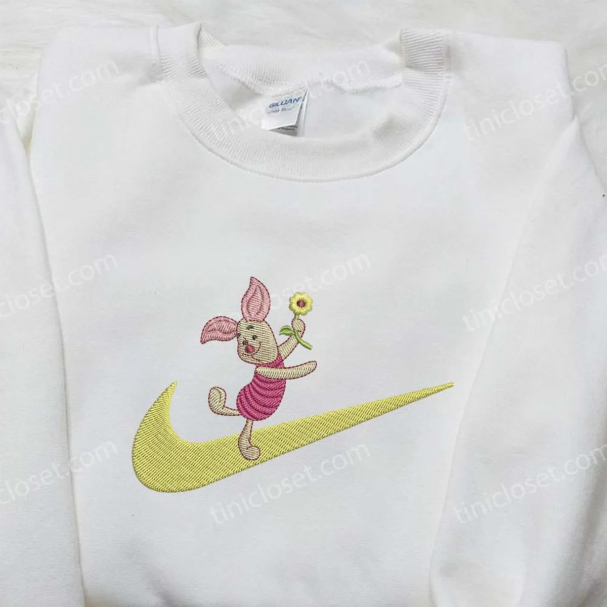 piglet x nike swoosh embroidered sweatshirt winnie the pooh disney embroidered sweatshirt nike inspired embroidered shirt
