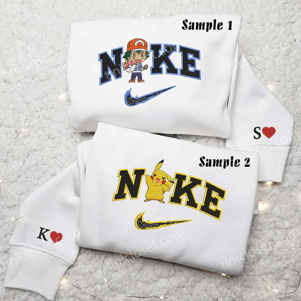 pikachu and ash pokemon x nike embroidered shirt embroidered sweatshirt fashion style for couples qcjkd