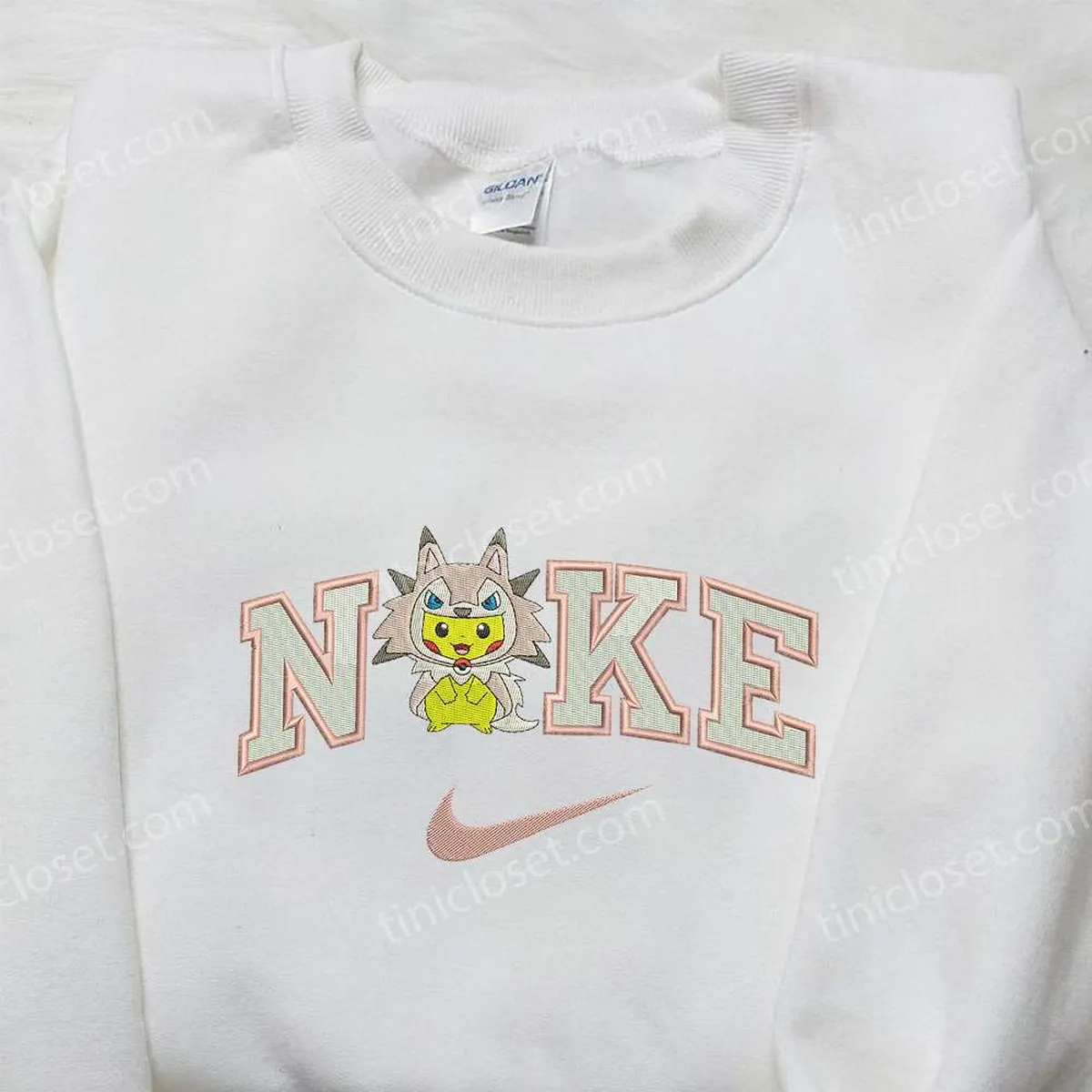 pikachu lycanroc x nike embroidered sweatshirt pokemon embroidered sweatshirt nike inspired embroidered shirt b0osw