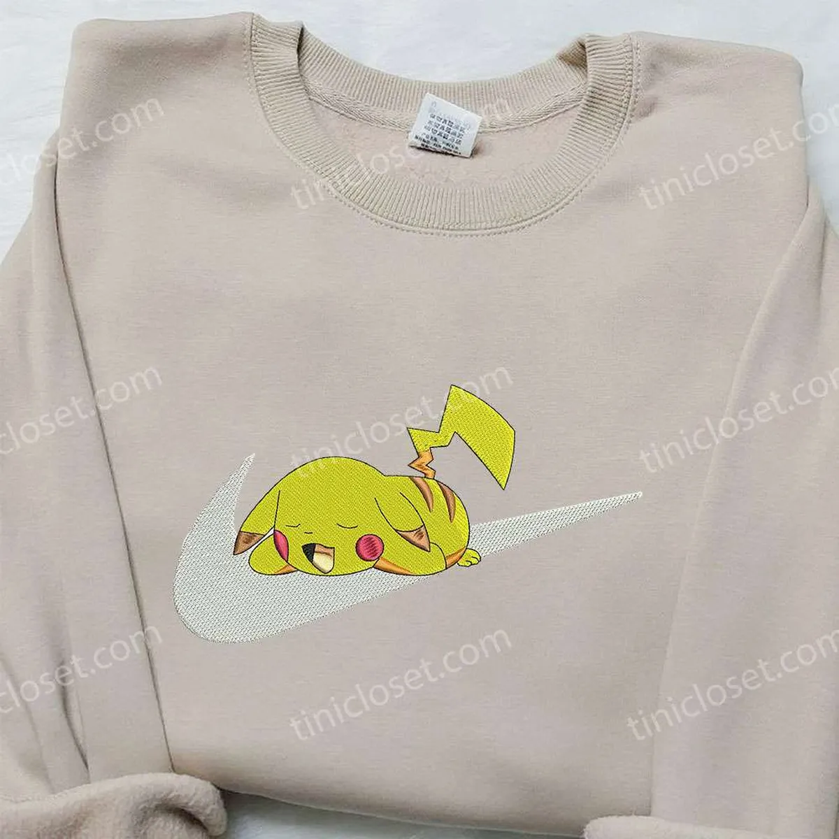 pikachu sleep x nike swoosh embroidered sweatshirt pokemon embroidered shirt nike inspired embroidered shirt 7oufj