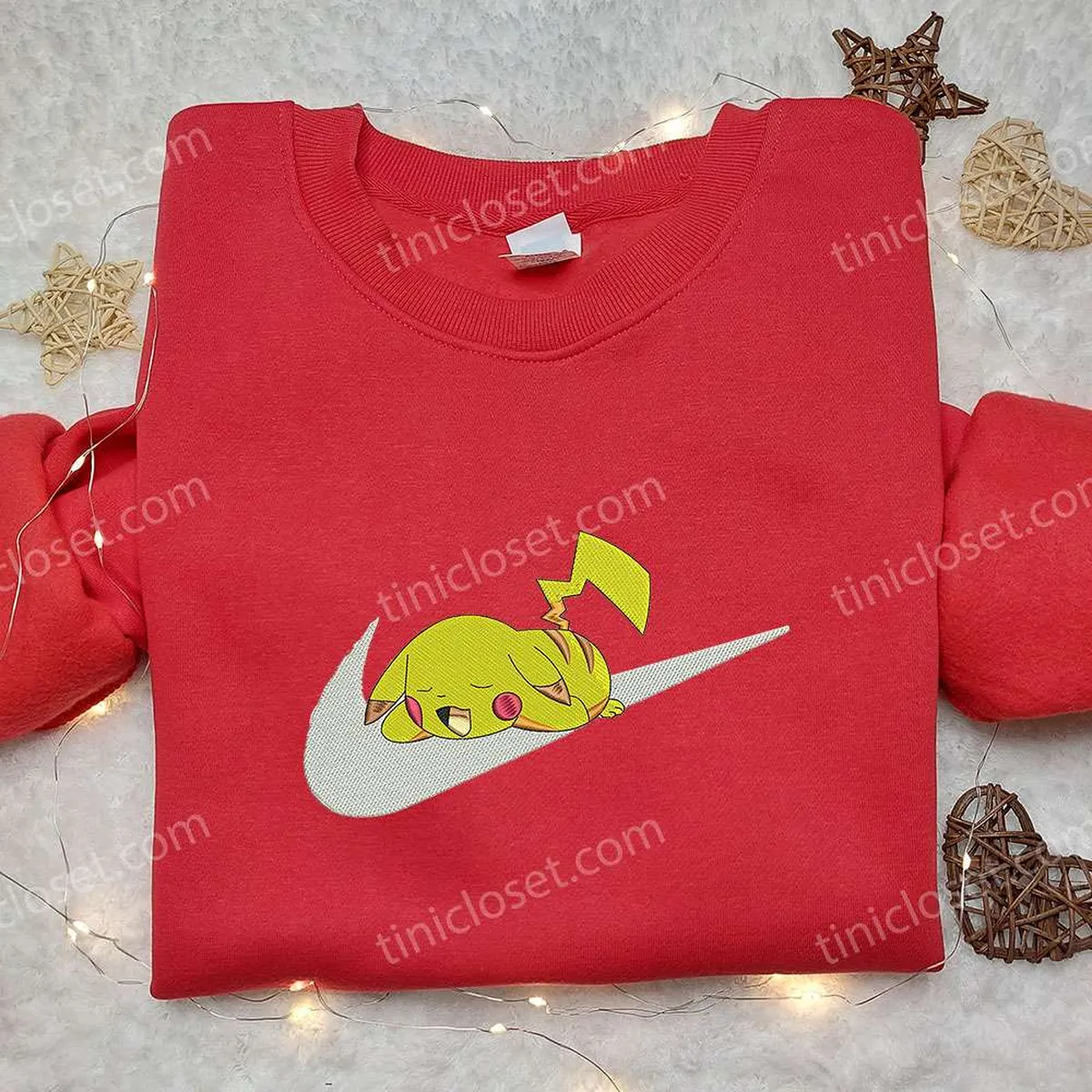 pikachu sleep x nike swoosh embroidered sweatshirt pokemon embroidered shirt nike inspired embroidered shirt nu8v8
