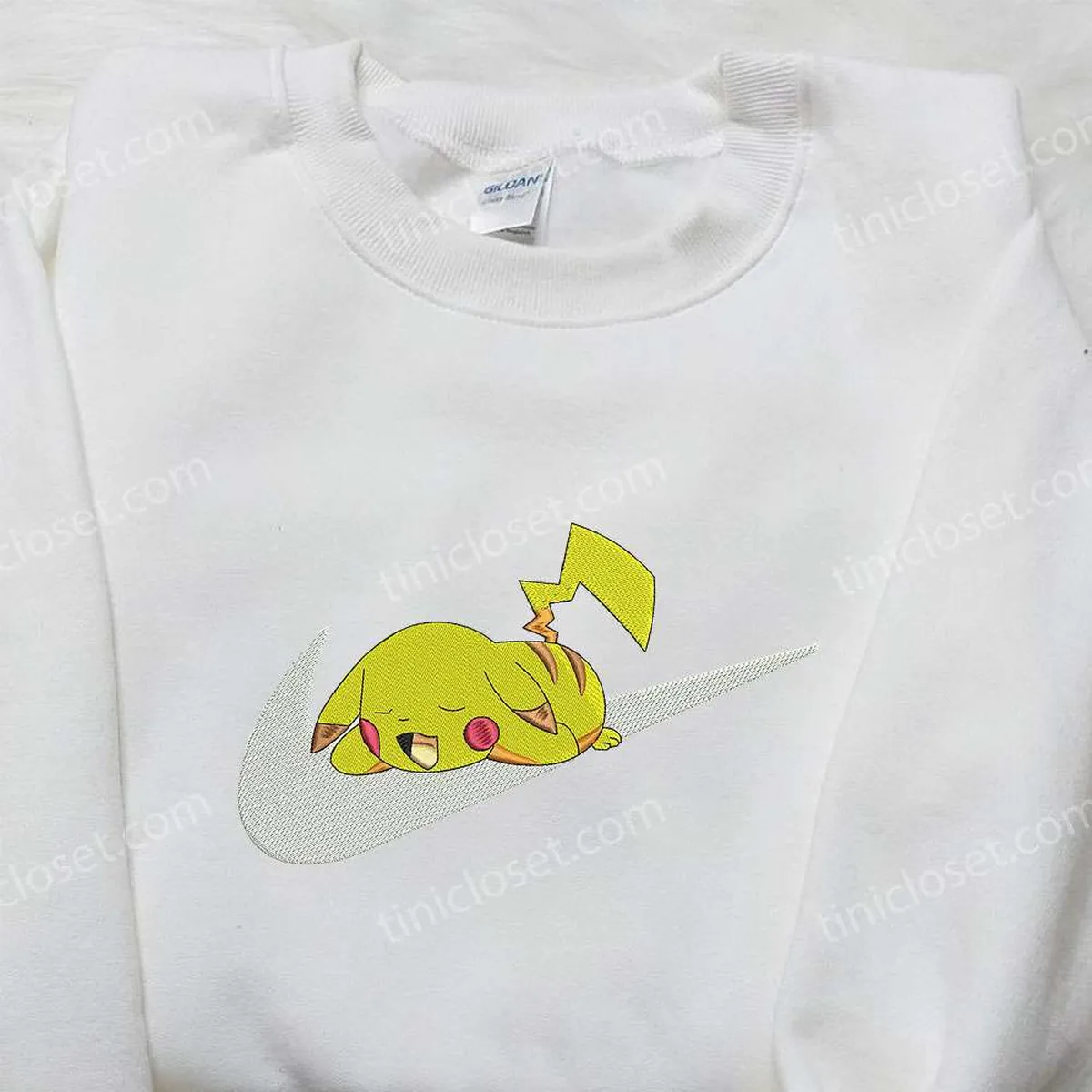 pikachu sleep x nike swoosh embroidered sweatshirt pokemon embroidered shirt nike inspired embroidered shirt zo5fn