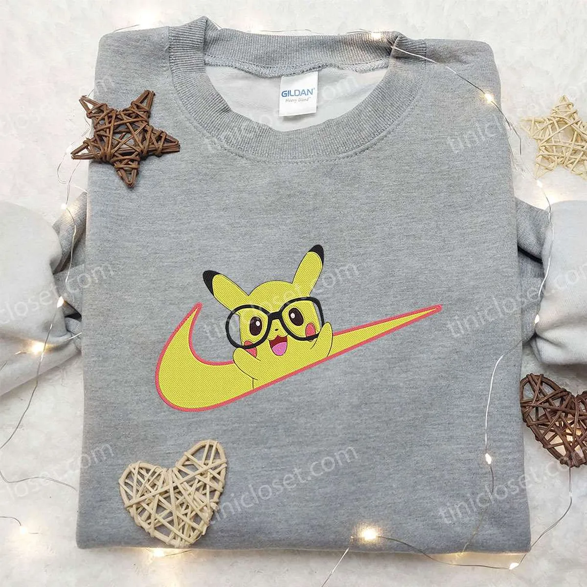 pikachu x nike swoosh anime embroidered hoodie pokemon embroidered shirt nike inspired embroidered shirt mm2ae