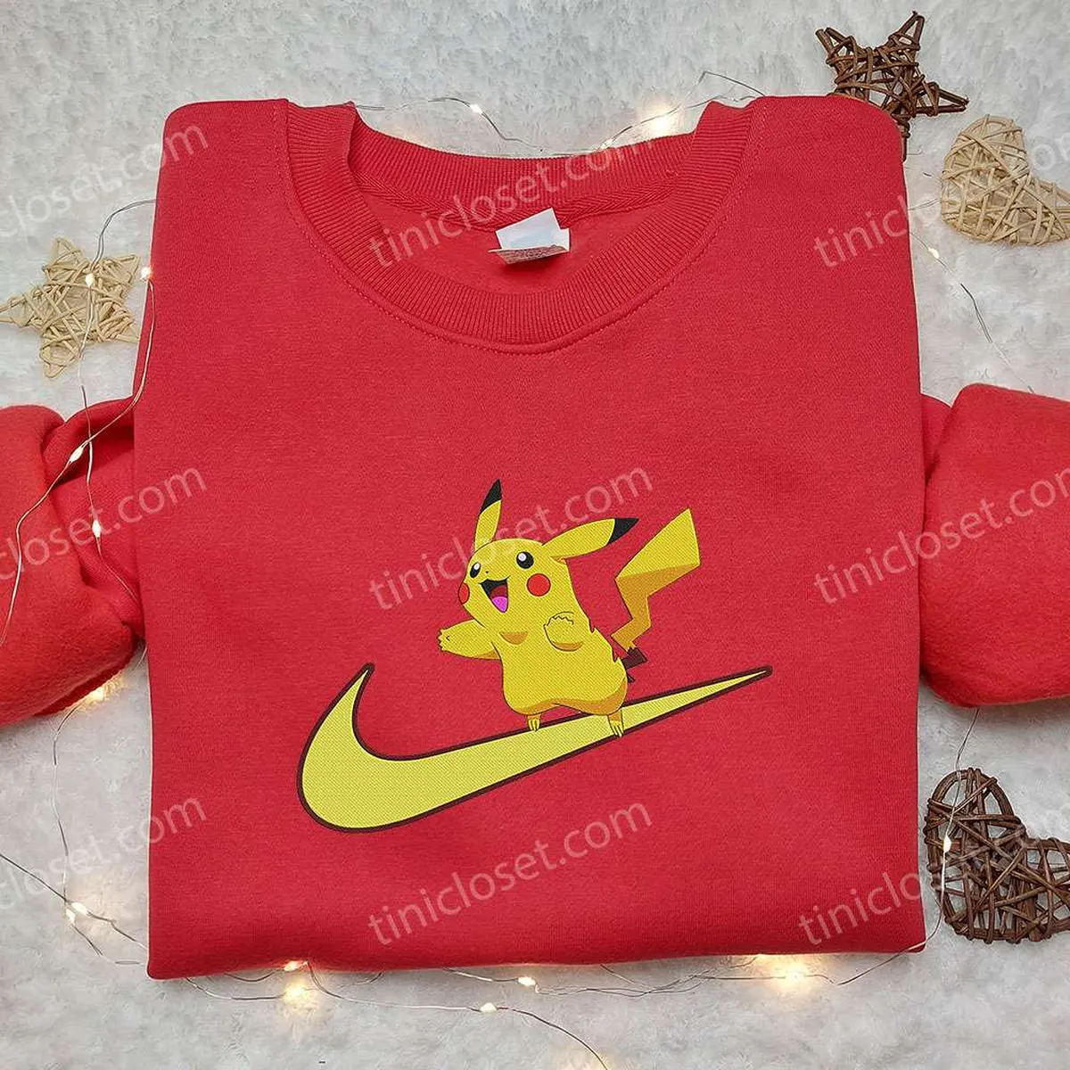 pikachu x nike swoosh anime embroidered hoodie pokemon embroidered shirt nike inspired embroidered shirt mzjmn