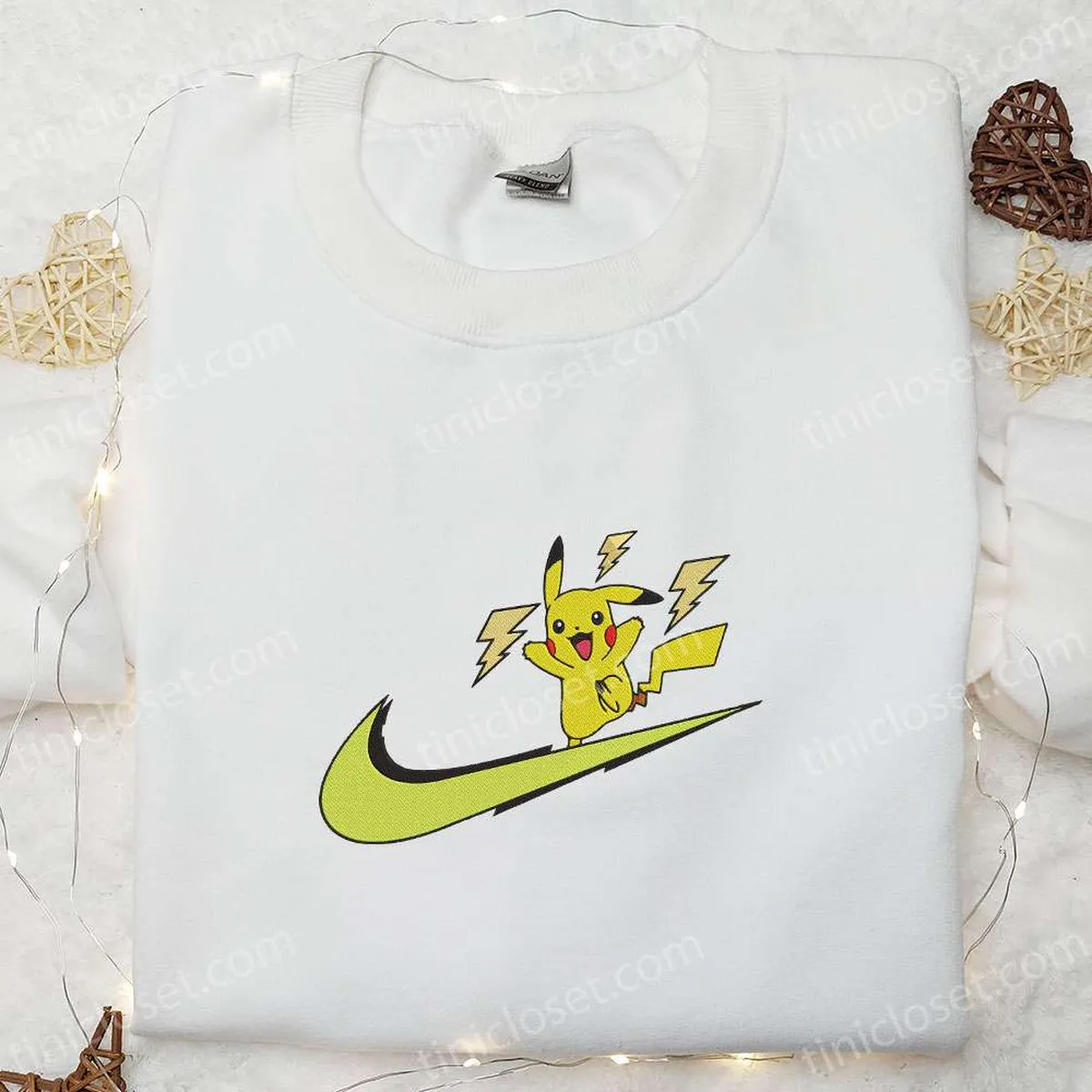 pikachu x nike swoosh embroidered shirt pokemon anime embroidered hoodie best gifts for family evmyr