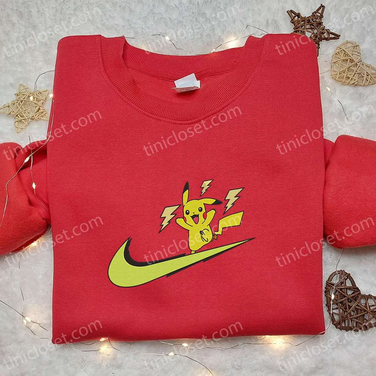 pikachu x nike swoosh embroidered shirt pokemon anime embroidered hoodie best gifts for family njos4