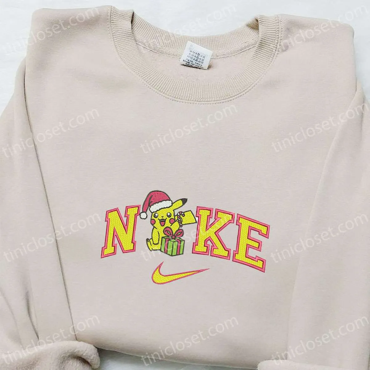 pikachu xmas x nike swoosh embroidered shirt pokemon anime embroidered hoodie nike inspired embroidered sweatshirt bhsqj