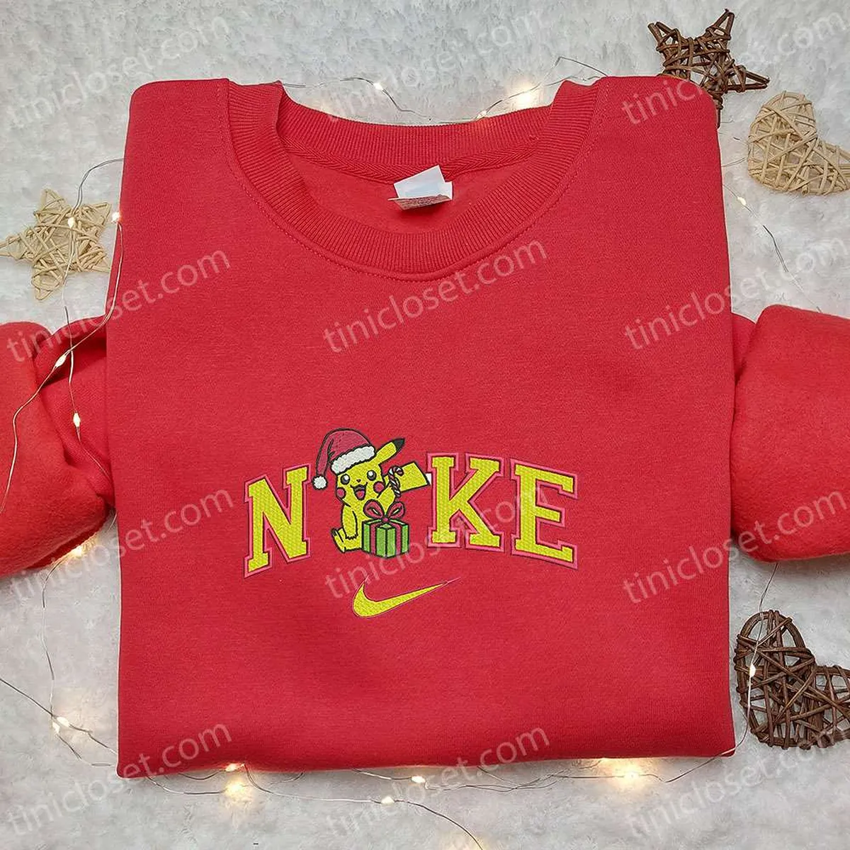 pikachu xmas x nike swoosh embroidered shirt pokemon anime embroidered hoodie nike inspired embroidered sweatshirt fvpz1