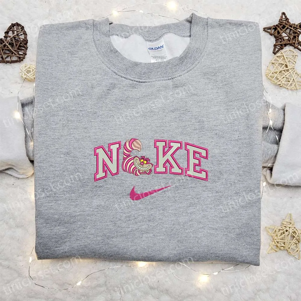 pink cheshire cat x nike embroidered shirt disney alice in wonderland embroidered hoodie cartoon embroidered sweatshirt wcykz