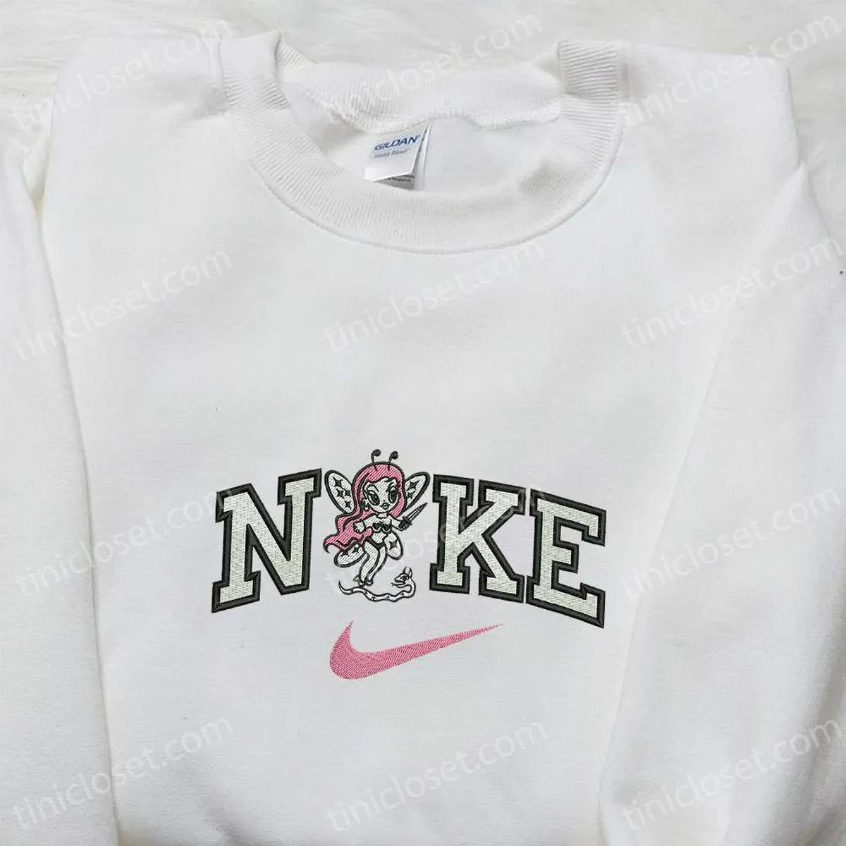 pink fairy knife snake x nike embroidered sweatshirt custom nike embroidered hoodie halloween embroidered shirt