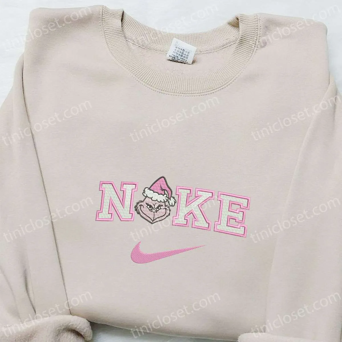 pink grinch santa hat x nike embroidered shirt christmas embroidered sweatshirt best gifts for family pbf4l