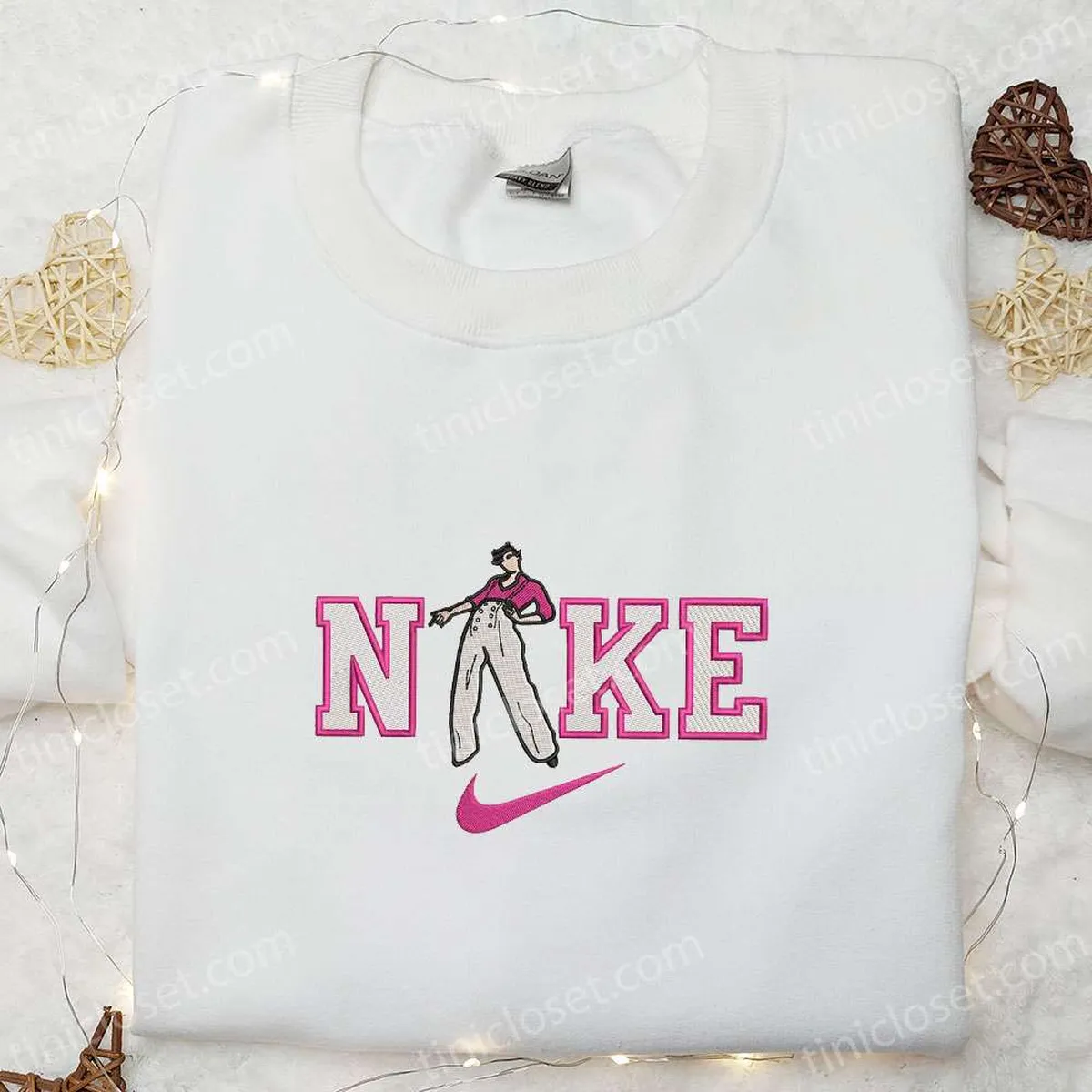 pink harry style x nike embroidered shirt celebrity embroidered hoodie best gifts for family ezhjo