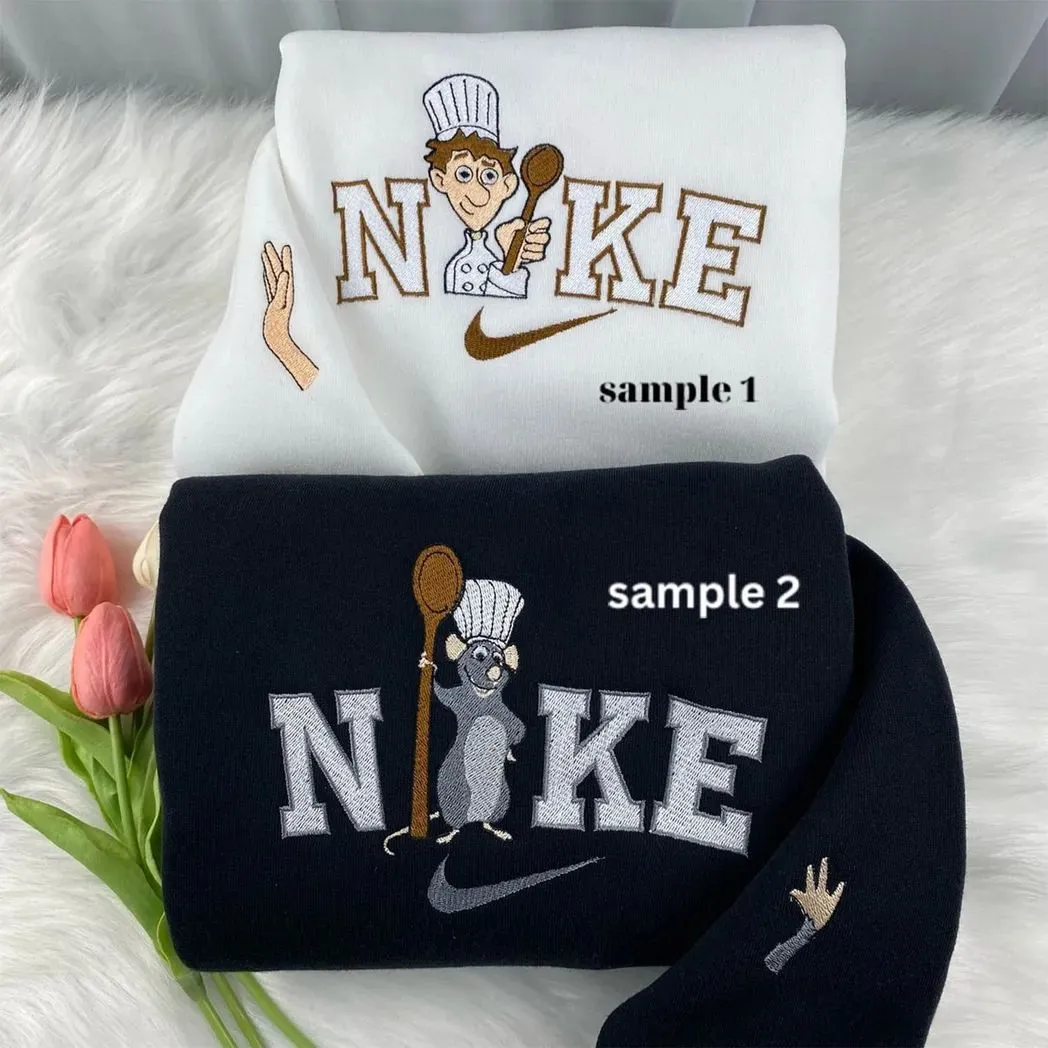 ratatouille movie alfredo linguini and remy mouse x nike embroidered sweatshirt fashion style for couples valentines gift for himher budho