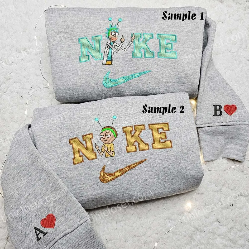 rick and morty x nike embroidered shirt embroidered sweatshirt fashion style for couples