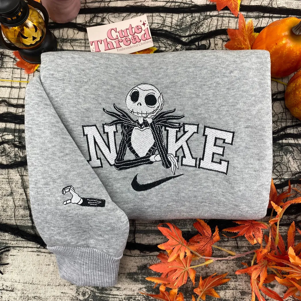 sally and jack skellington x nike embroidered shirt embroidered sweatshirt fashion style for couples