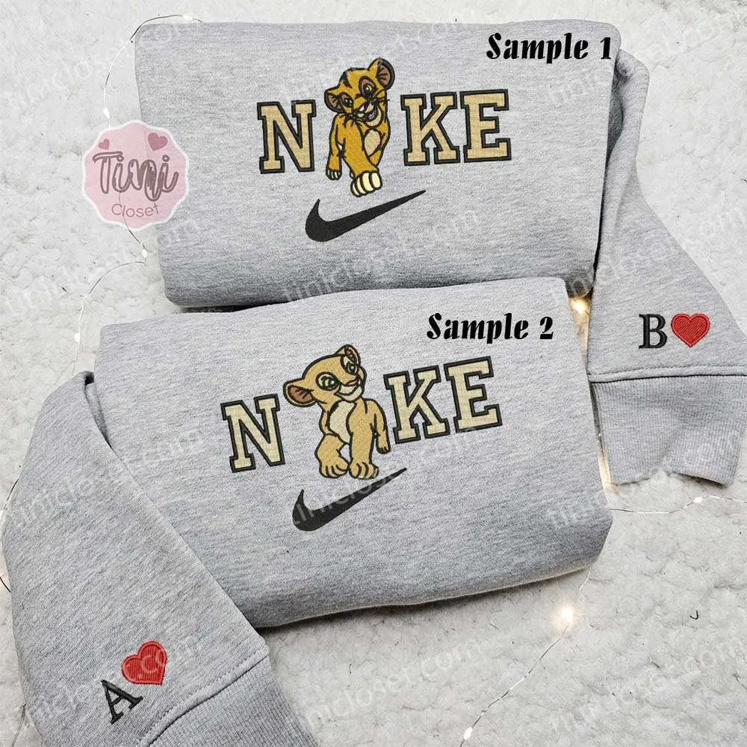 simba and nala the lion king disney x nike embroidered shirt embroidered sweatshirt fashion style for couples u0o7b