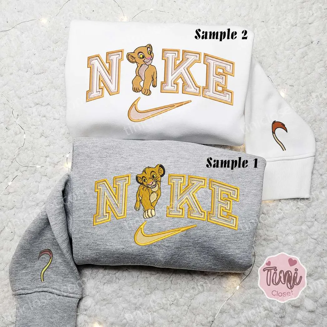 simba and nala x nike embroidered shirt embroidered sweatshirt fashion style for couples
