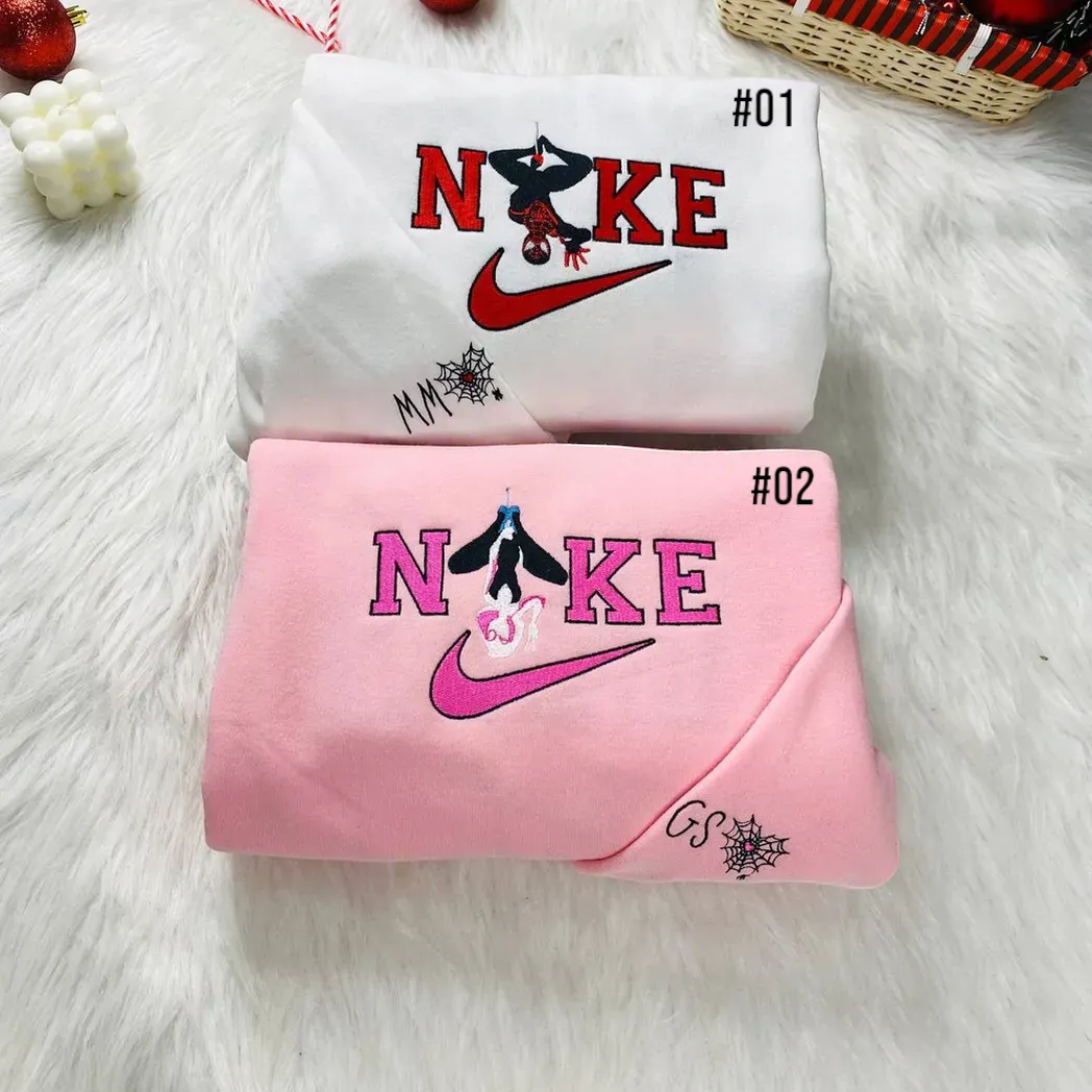 spiderman and gwen stacy x nike embroidered shirt embroidered sweatshirt fashion style for couples zagvj