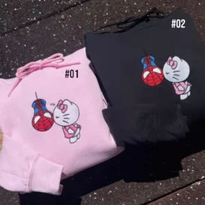 spiderman and hello kitty embroidered sweatshirt maching embroidered hoodie for couple boyfriend girlfriend 7xvrc