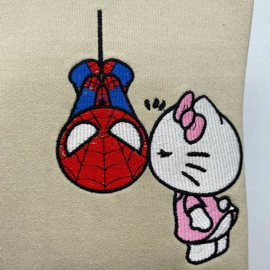 spiderman and hello kitty embroidered sweatshirt maching embroidered hoodie for couple boyfriend girlfriend 8ebpm
