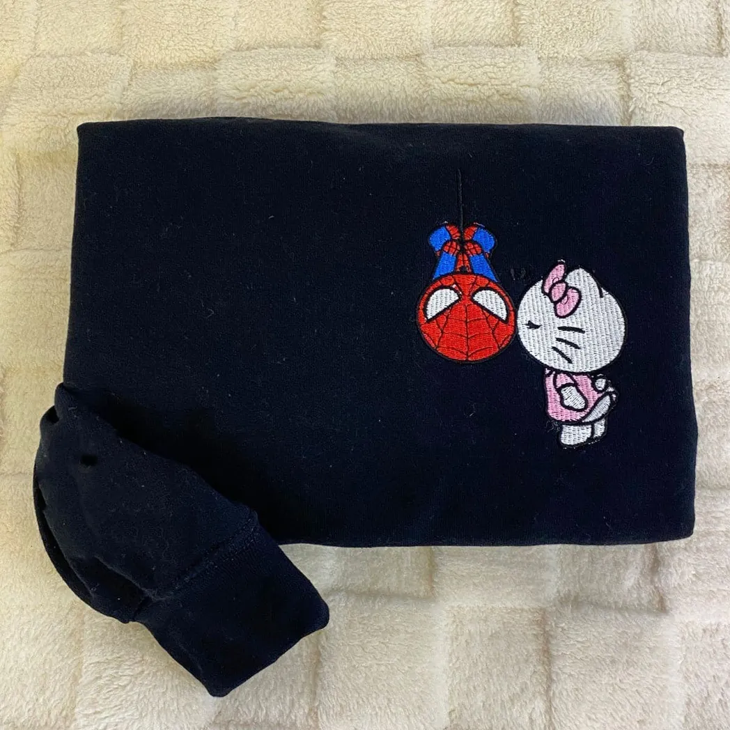 spiderman and hello kitty embroidered sweatshirt maching embroidered hoodie for couple boyfriend girlfriend vclbl