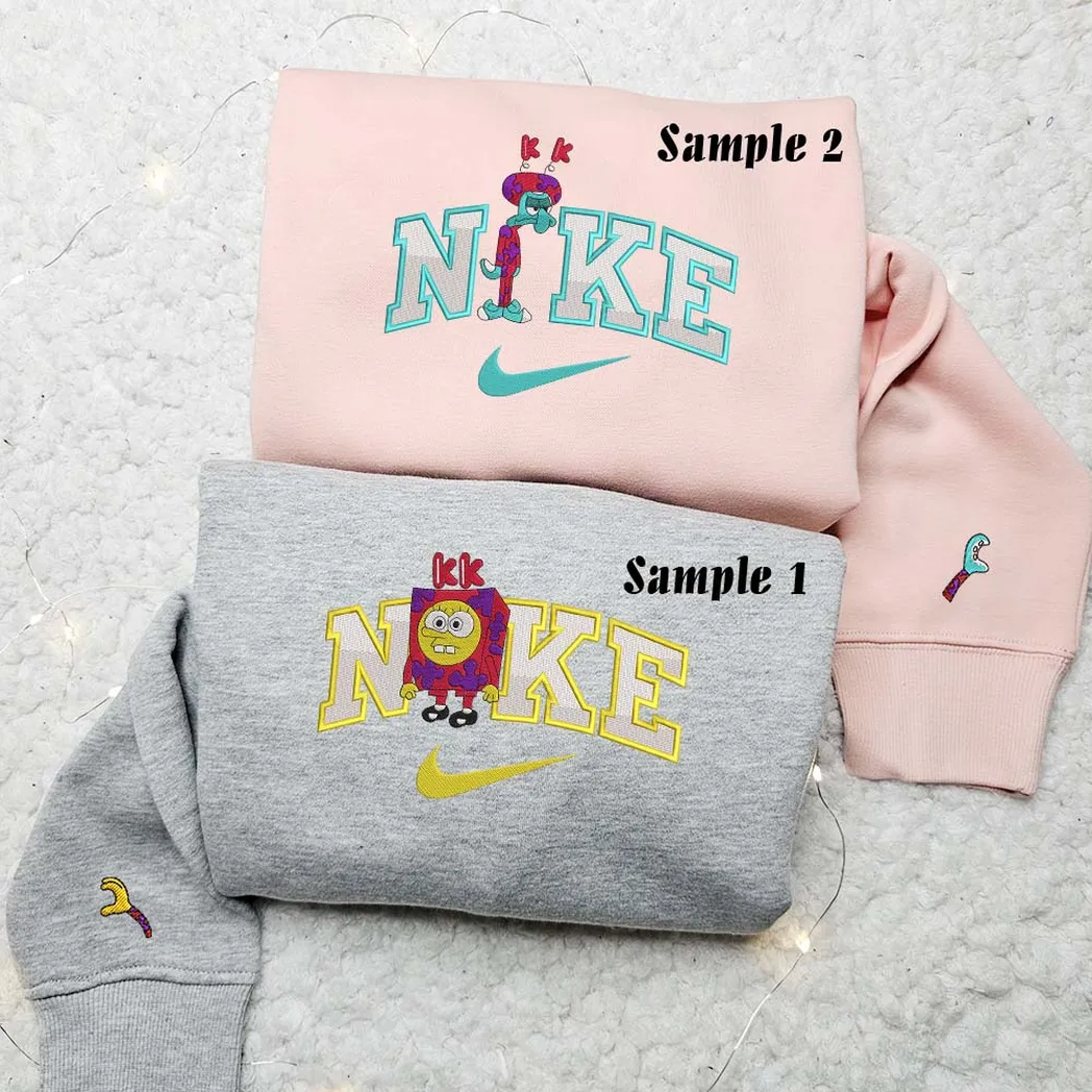 spongebob and squilliam halloween x nike embroidered shirt embroidered sweatshirt fashion style for couples llerh