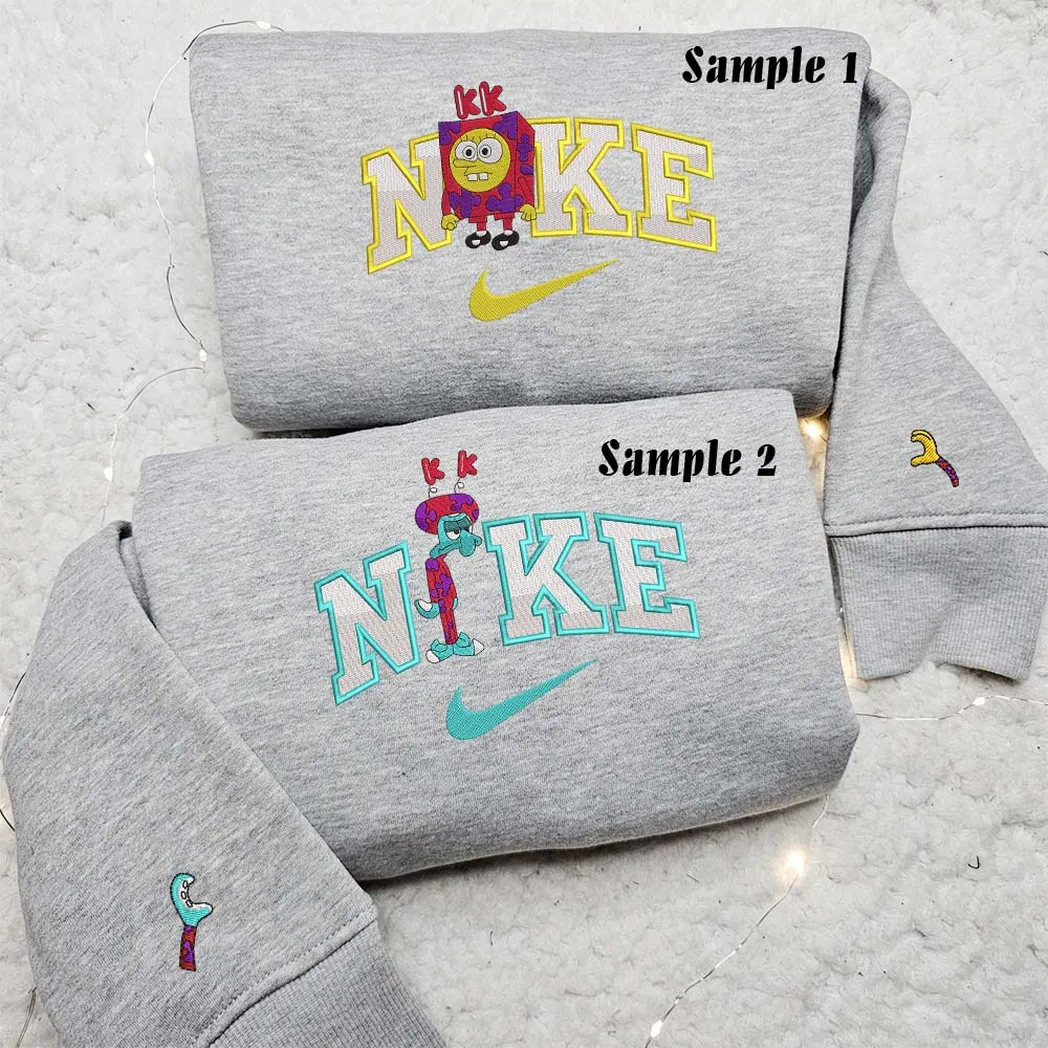 spongebob and squilliam halloween x nike embroidered shirt embroidered sweatshirt fashion style for couples