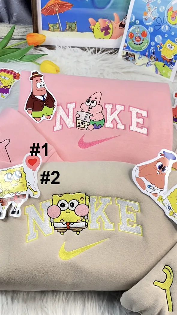 spongebob squarepants and patrick star cartoon nike embroidered sweatshirt fashion style for couples valentine day 2nj4j