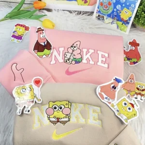 spongebob squarepants and patrick star cartoon nike embroidered sweatshirt fashion style for couples valentine day o2xkz
