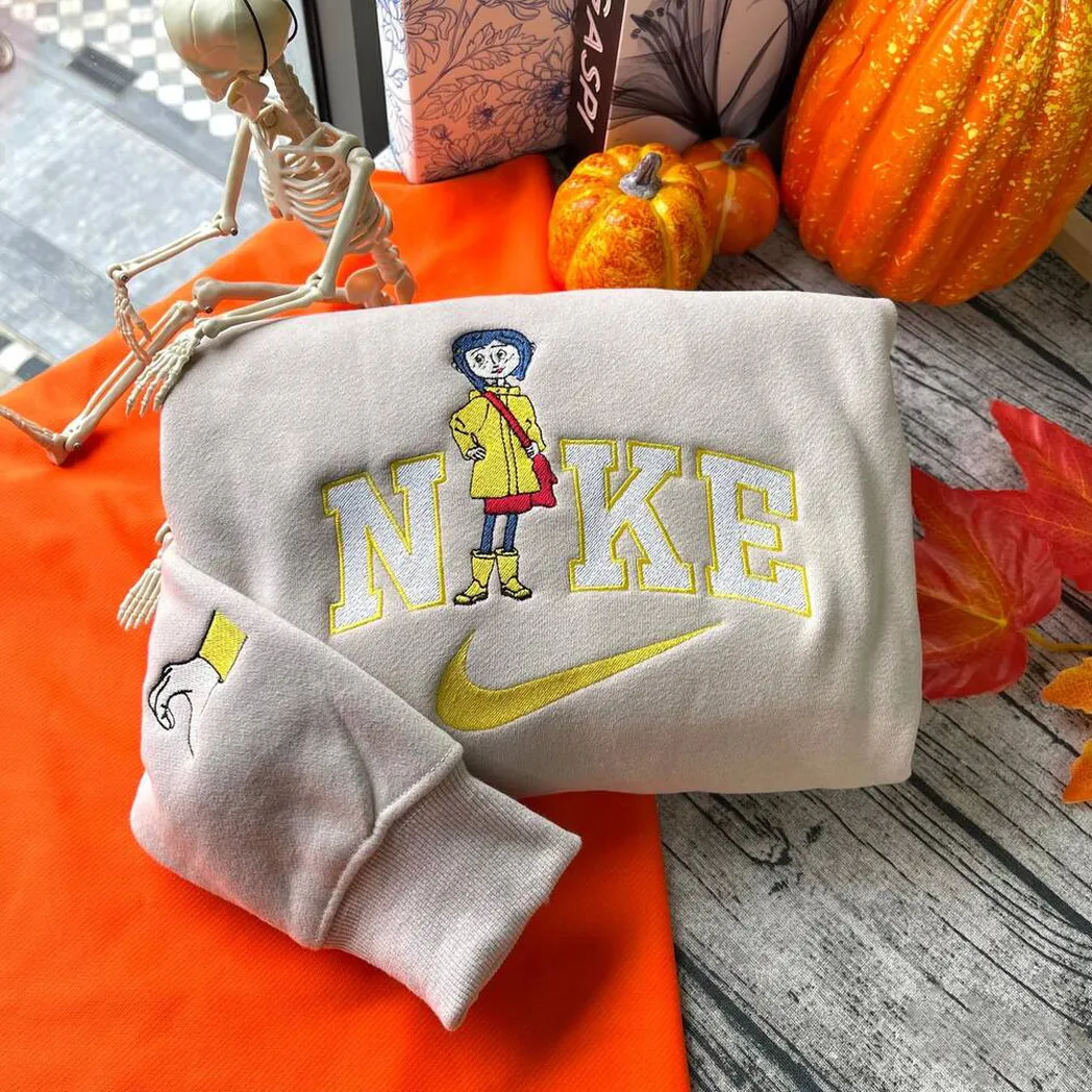 spooky coraline and wybie x nike embroidered shirt embroidered sweatshirt fashion style for couples b4zqe