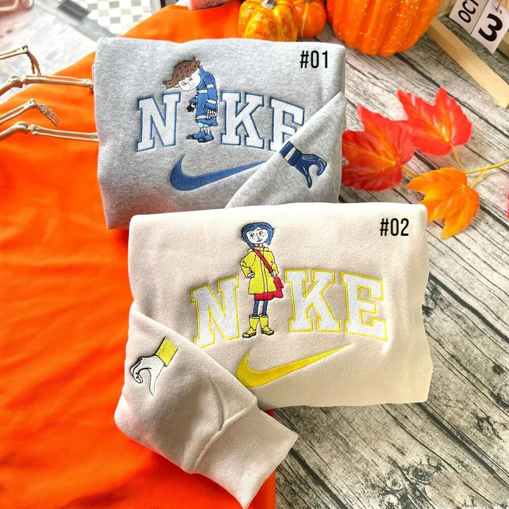 spooky coraline and wybie x nike embroidered shirt embroidered sweatshirt fashion style for couples t9y4s