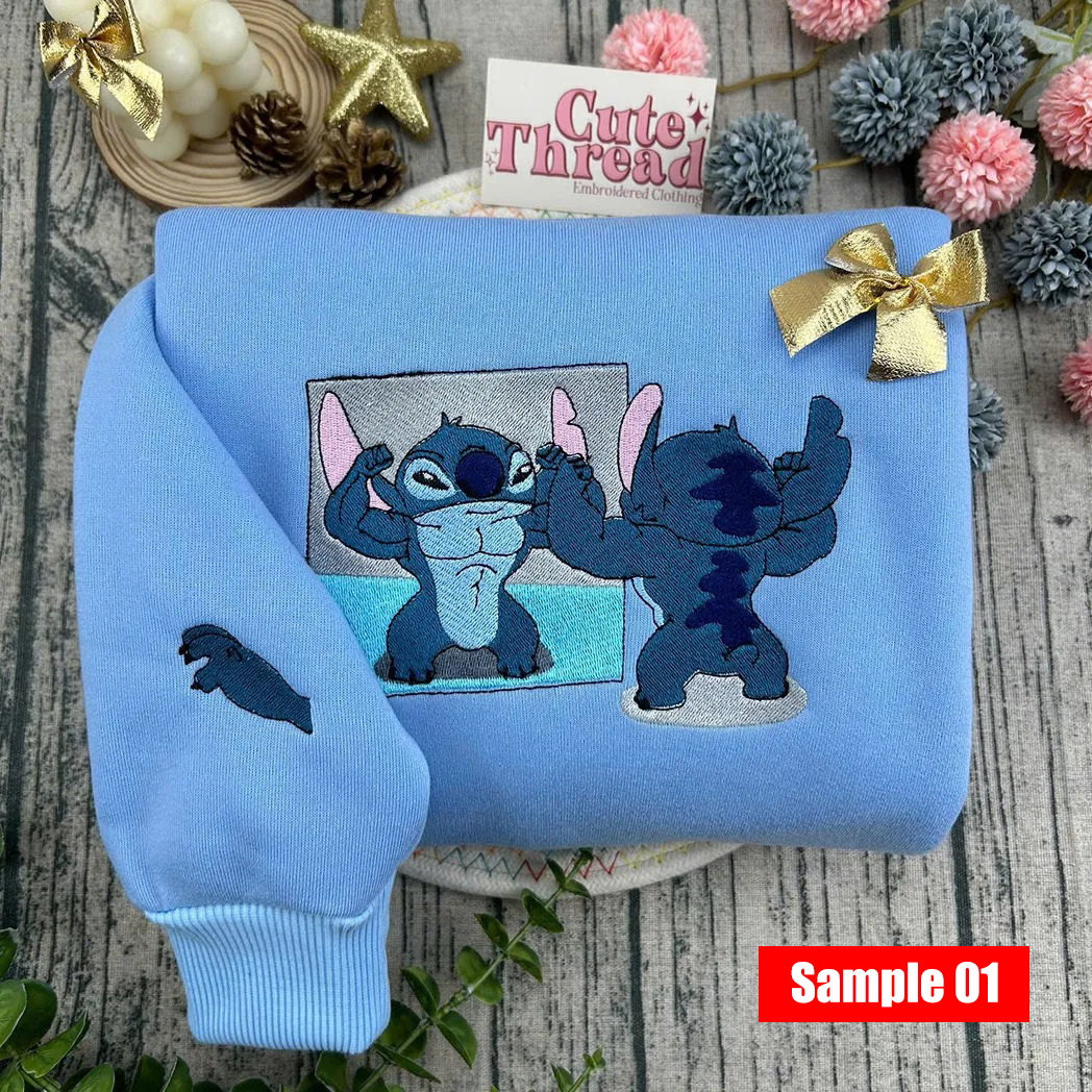 stitch and angel cartoon embroidered sweatshirt fashion style for couple afacl