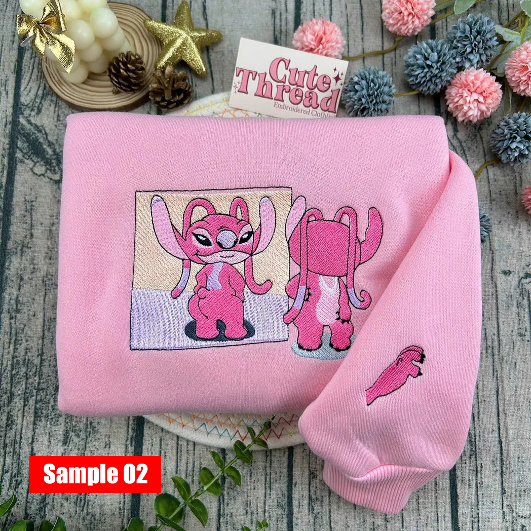 stitch and angel cartoon embroidered sweatshirt fashion style for couple ezbi5