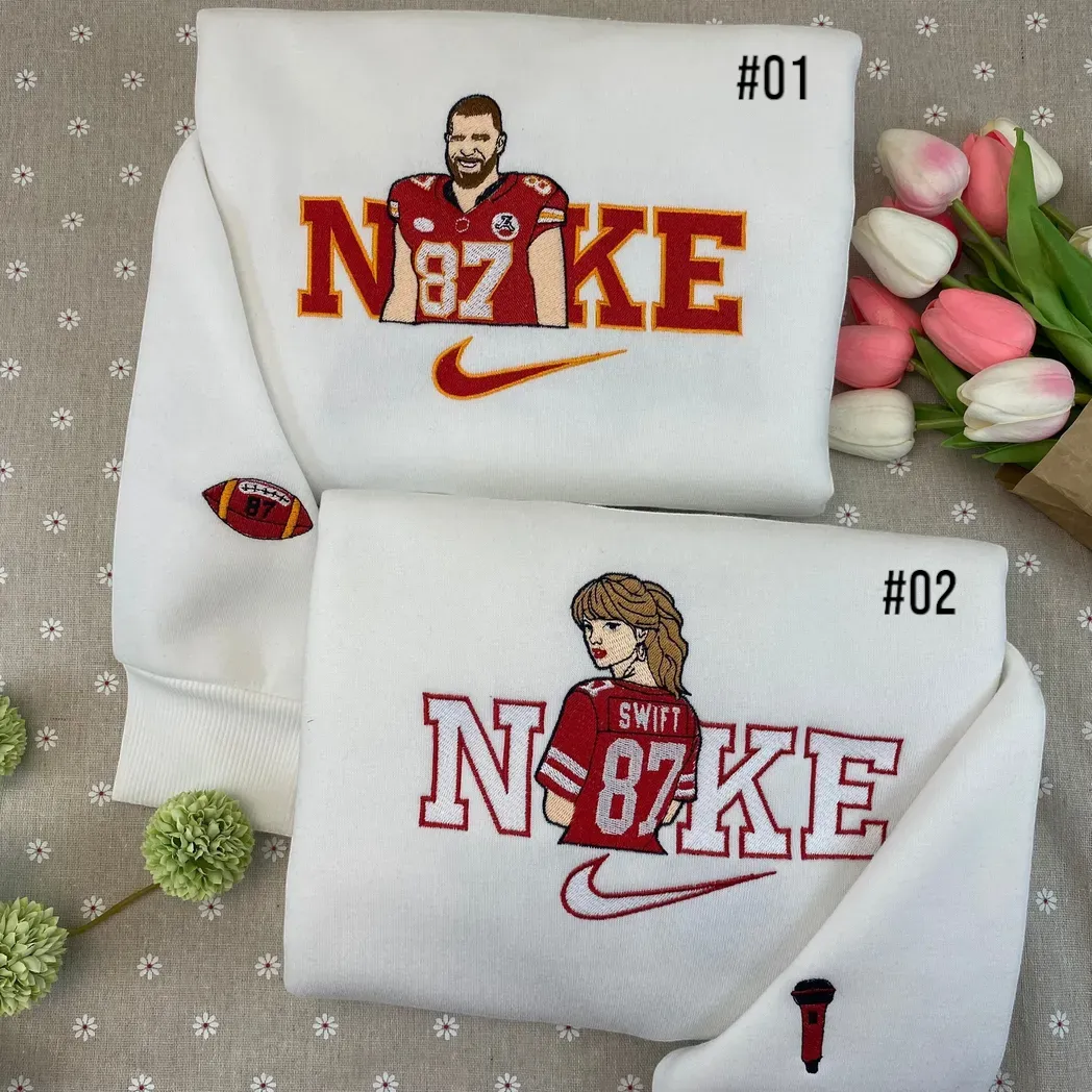 taylor swift and travis kelce embroidered sweatshirt maching embroidered hoodie for couple boyfriend girlfriend yl9ua