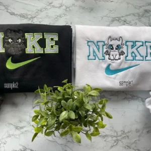 toothless and light fury x nike embroidered sweatshirt fashion style for couples valentines gift for himher eq271