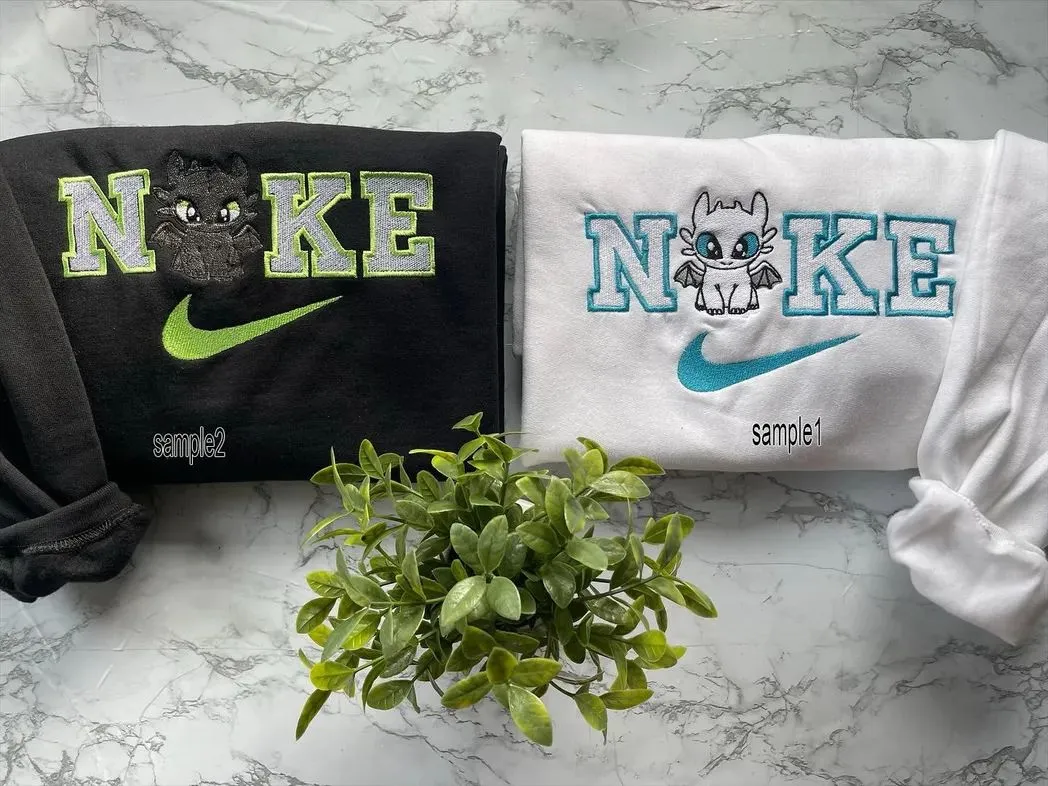 toothless and light fury x nike embroidered sweatshirt fashion style for couples valentines gift for himher eq271