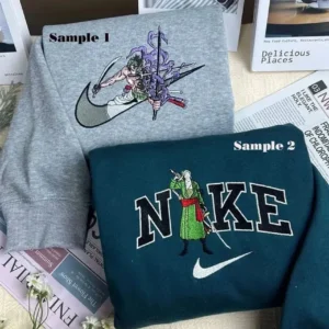 zoro one piece inspired anime x nike embroidered sweatshirt fashion style for couples valentines gift for himher npwve