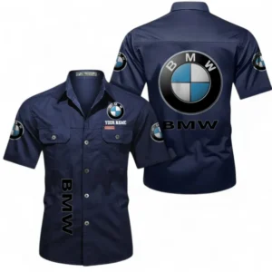 Car Fans Gift Short Sleeved Shirt, Button up Shirt All Over Print For Car Owners, Custom Name CAR392072125777-Dark Blue