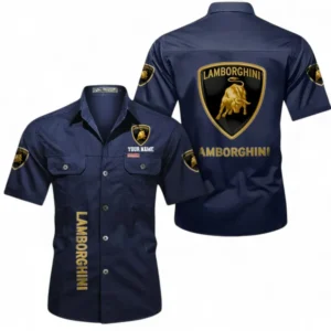Car Fans Gift Short Sleeved Shirt, Button up Shirt All Over Print For Car Owners, Custom Name CAR392072125778-Dark Blue